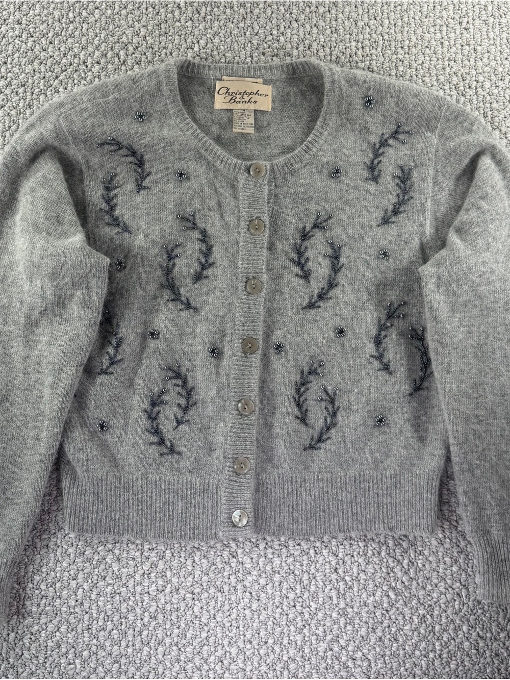 Christopher&Banks Y2K Women Vintage Rabbit Hair Hand Beaded Gray Cardigan Size M - Picture 2 of 14